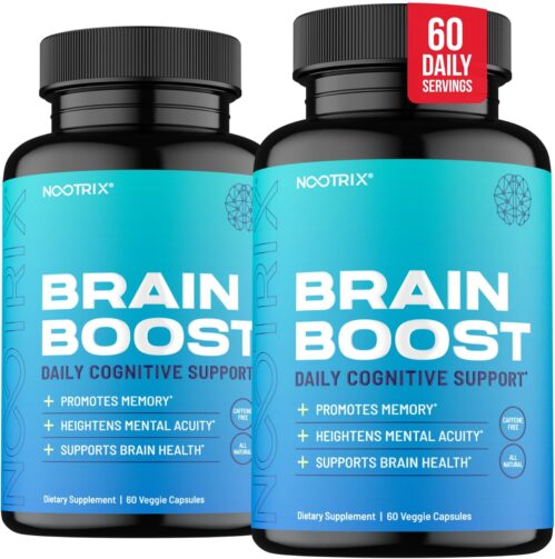 Brain Boost Nootropic Supplement | Supports Memory, Mental Focus, Cognitive Health & Energy | Caffeine-Free, Promotes Healthy Mood & Brain Function w/Gingko Biloba & DMAE | 120 Capsules
