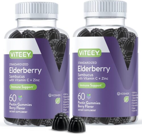 Sambucus Elderberry Gummies for Adults & Teens with Zinc & Vitamin C – Immune Support Supplement- Vegan, Gluten Free, Gelatin Free – Tasty Chewable Berry Flavored Black Elderberry Immunity Gummy