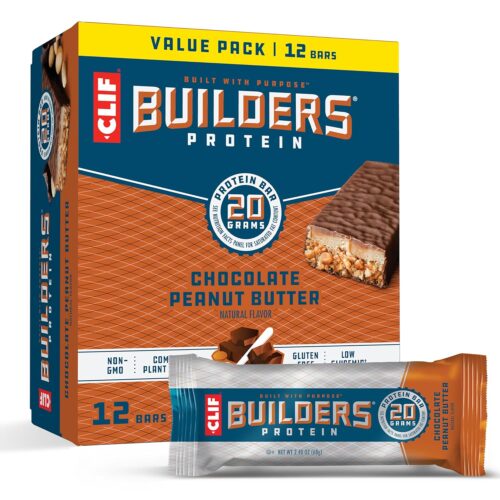 CLIF Builders – Chocolate Peanut Butter Flavor – Plant Based Protein Bars – Gluten Free – Non-GMO – Low Glycemic – 20g Protein – 2.4 oz. (12 Pack)