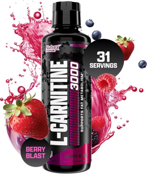 Nutrex Research L-Carnitine 3000 (31 Servings, Berry Blast) | Liquid Shots, Stimulant Free | Supports Muscle Recovery For Men and Women