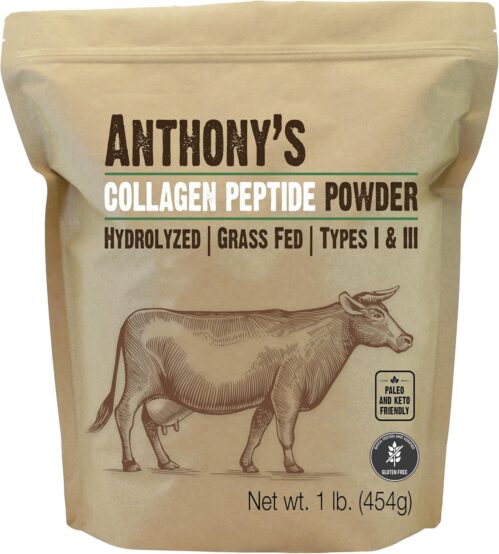 Anthony’s Collagen Peptide Powder, 1 lb, Pure Hydrolyzed, Gluten Free, Keto and Paleo Friendly, Grass Fed, Unflavored, Non GMO