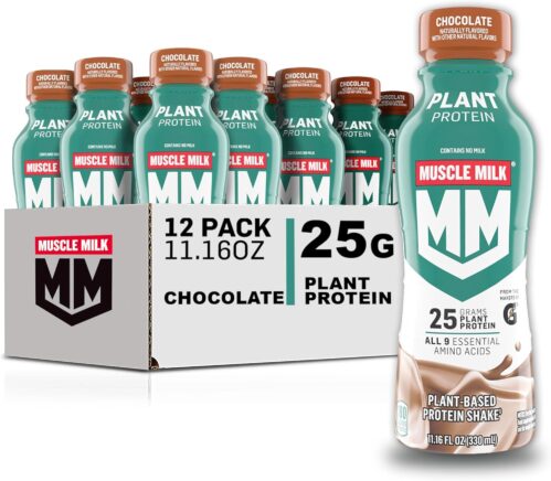 Muscle Milk Plant Based Protein Shake, Chocolate, 11.16 Fl Oz (Pack of 12)