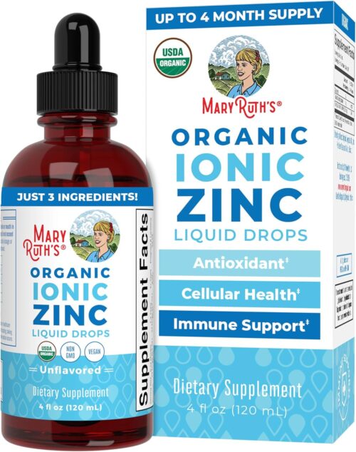 MaryRuth Organics Zinc Supplements for Immune Support | Ionic Zinc for Kids & Adults | Liquid Zinc Supplement | 40 Day Supply | Skin Care Supplement | Vegan | Gluten Free | Glycerin Based | 4 oz