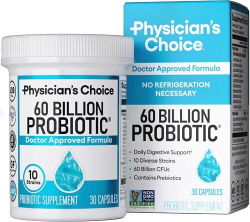 Physician’s Choice Probiotics 60 Billion CFU – 10 Strains + Organic Prebiotics – Immune, Digestive & Gut Health – Supports Occasional Constipation, Diarrhea, Gas & Bloating – for Women & Men – 30ct