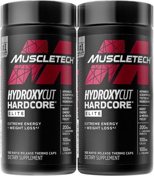 Hydroxycut Hardcore Elite – 100 Rapid-Release Thermo Caps – Energy & Focus – for Men & Women – 50 Servings