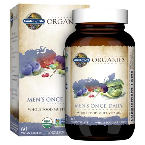 Garden of Life Organics Men’s Once Daily Whole Food Multivitamin – 60 Tablets, Vegan Mens Multi for Health & Well-Being, Organic Mens Vitamins & Minerals, Vitamin C, Zinc