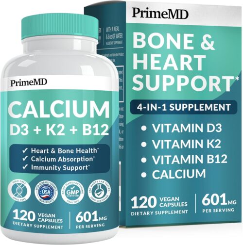 4-in-1 Calcium Supplements for Women and Men – Calcium 600mg with Vitamin D3 K2 5000 IU Supplement for Heart, Bone and Body Defenses – Gluten-Free, Vegan-Friendly (120 ct)