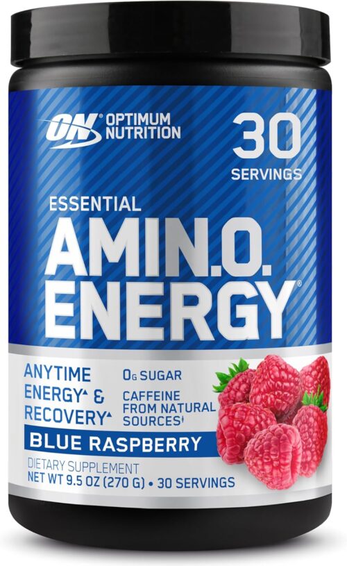 Optimum Nutrition Amino Energy – Pre Workout with Green Tea, BCAA, Amino Acids, Keto Friendly, Green Coffee Extract, Energy Powder – Blue Raspberry, 30 Servings (Packaging May Vary)