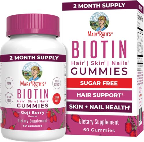 MaryRuth’s Biotin Gummies | Sugar Free | Vegan | Non-GMO | 2,500 mcg Biotin Supplement | Hair Skin and Nails Vitamins | Hair Growth Vitamins | Hair Growth Supplement | 60 Count