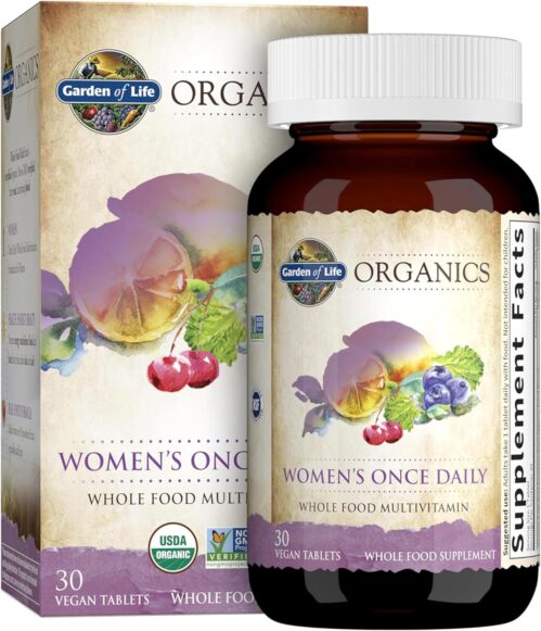 Garden of Life Multivitamin for Women – Organics Women’s Once Daily, Whole Food Multi with Iron, Biotin, Vegan Organic Vitamin, Energy Hair Skin & Nails, 30 Tablets
